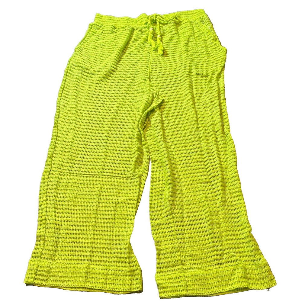 Haute Hippie Women's Size XL Green Solid Knit Wide Leg Drawstring Pants